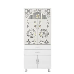 Old Wolf Furniture White Engineered Wood LED Light Home Temple With Door-image-25