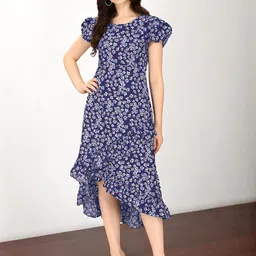 OOMPH! FACTOR Women Floral Print Puff Sleeves A-Line Maxi Dress-image-73