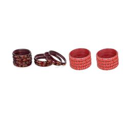SOMIL Set Of 16 Maroon & Red Artificial Stones & Beads Bangles-picture-40