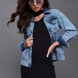 Miss Chase Women Floral Denim Jacket with Patchwork-image-44
