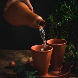 The handicraftian Orange-Colored Terracotta Ethnic Water Bottle With 2 Glass & Tray-15