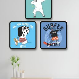 Myntra Elegant Homes Blue & White 3 Pieces Animal Cartoon Printed Wooden Wall Art-image-93