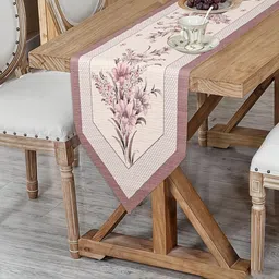 Aura Cream-Colored & Pink Printed Cotton Table Runner-25