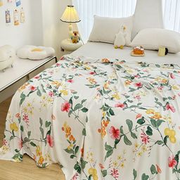 JC HOME White & Yellow Floral Mild Winter 300 GSM Double Bed Blanket-picture-12