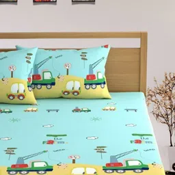 Aura Blue & Yellow Cartoon Printed 250 TC Cotton King Bedsheet Set 2.60 m x 2.60 m-picture-28
