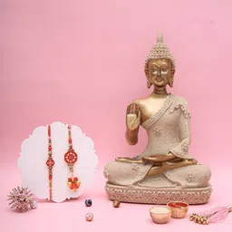 Aapno Rajasthan Set Of 2 Rakhi With Buddha Showpieces Gift Set-image-37