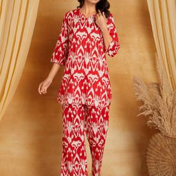Sanash Collection PrintedPure Cotton Round Neck Tunic With Trouser Co-ords Set-image-54
