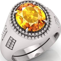 todani jems 4.25 Ratti Pukhraj Stone Original Yellow Sapphire Gemstone Silver Plated Adjustable Ring-picture-24