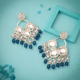 MEIRA JEWELLERY Gold-Plated Artificial Stones Studded & Beaded Contemporary Drop Earrings-picture-45