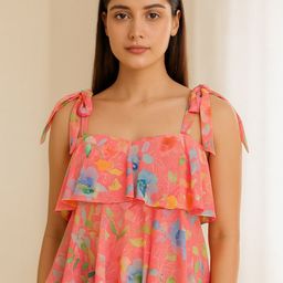 DressBerry Women Floral Printed Shoulder Straps Tiered Top-picture-49