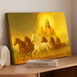 Art Street Yellow & White Shurya Dev Seven Running Horses Canvas Wall Art-15