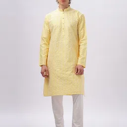 Anouk Yellow Ethnic Motifs Embroidered Mandarin Collar Cotton Straight Kurta-27