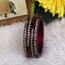 TAJ BRIDAL STORE Set Of 4 Kundan Stone Studded Latest Rhinestones Design Bangles-image-4