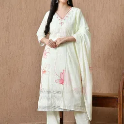 HARIKS Women Floral Printed Cotton Kurta with Trousers & Dupatta-picture-46