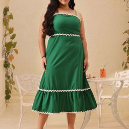 CURVY STREET Women Shoulder Straps Sleeveless Cotton A-Line Boho Dress-image-66