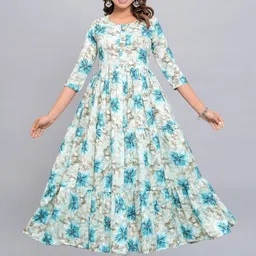 Amar Palace Chikan Hazratganj Floral Printed Round Neck Empire Anarkali Kurta-picture-45