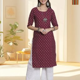 HERE&NOW Women Pack of 2 Ethnic Motifs Printed Daily Straight Kurtas-image-67
