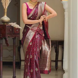 BlueRang Woven Design Zari Silk Blend Banarasi Saree-picture-14