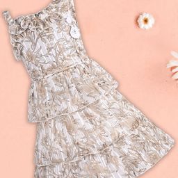 Wish Karo Girls Floral Printed Chiffon One Shoulder Fit & Flare Dress-picture-24
