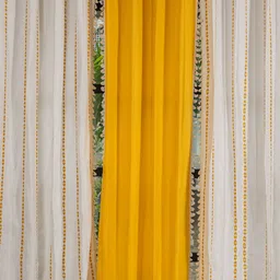 URBAN SPACE Yellow & White 3 Pieces Embroidered Cotton Long Door Curtains-image-20
