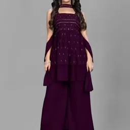 PARROT CREATION Embroidered Straight Sequinned Kurti With Sharara And Dupatta-14