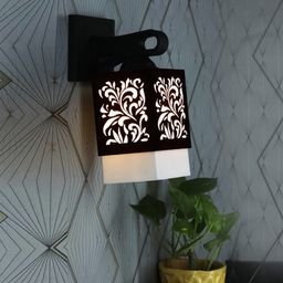 Gojeeva Black & White Textured Wooden Square Shaped Wall Lamp-picture-15