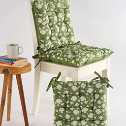 SKANDA FAB 3Pc Green & White Floral Printed 100% Cotton Chair Pad-8
