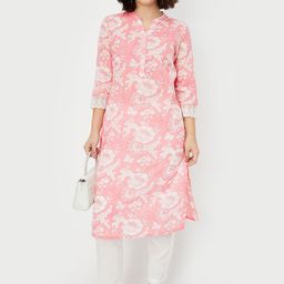 max Floral Printed Mandarin Collar Pure Cotton Straight Kurta with Trousers-28