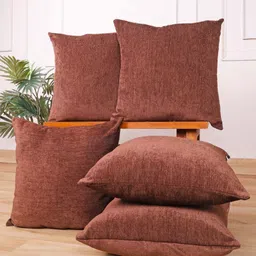 STITCHNEST Brown 5 Pieces Velvet Square Cushion Covers-image-88