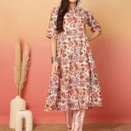 Sangria Women Floral Printed Pure Cotton A-Line Kurta & Trousers-image-38
