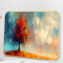 SAF Beige & Blue Framed Autumn Tree Printed Wall Art-image-86