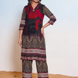 AUTUMN LANE Mika Scarlet Ethnic Motifs Printed Pure Cotton Straight Kurta With Palazzo-picture-41
