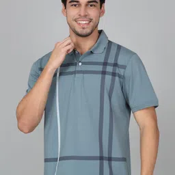 Cantabil Men Checked Polo Collar Cotton T-shirt-picture-22
