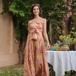 JISORA Printed V-Neck Sleeveless Pure Cotton Co-Ords Set-picture-12