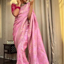 Moda Rapido Woven Design Zari Silk Blend Handloom Banarasi Saree-picture-0