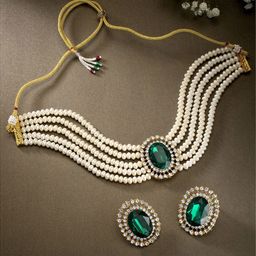 Peora Set Of 2 Gold-Plated Stone-Studded & Beaded Jewellery Set-image-75