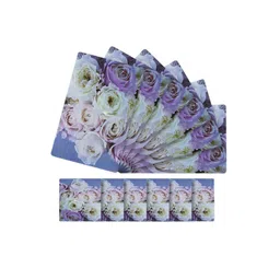 Kuber Industries Set of 6 Blue & Pink Floral Printed Table Placemats & Coasters Set image 3