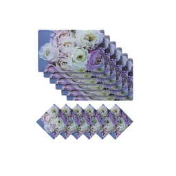 Kuber Industries Set of 6 Blue & Pink Floral Printed Table Placemats & Coasters Set image 4