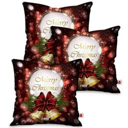 Indigifts 3-Pcs Brown Merry Christmas PrintedFilled Cushions-9