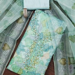 SHADOW & SAINING Floral Printed Sequinned Organza Unstitched Dress Material-image-28