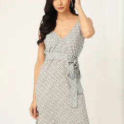CORSICA Checked Georgette Fit & Flare Mini Dress-image-6