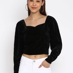 DressBerry Sweetheart Neck Puff Sleeve Velvet Top-image-65