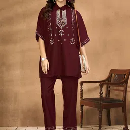 Anouk Embroidered Shirt Collar Kaftan With Trousers Co-Ords-image-51