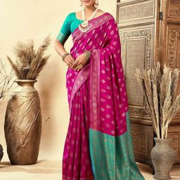 HERE&NOW Woven Design Zari Silk Blend Banarasi Saree-image-32