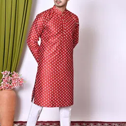 AHLAN APPARELS Men Embroidered Regular Sequinned Dupion Silk Kurta with Pyjamas image 3