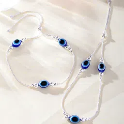 DIVASTRI Set Of 2 Sttainless Steel Silver-Plated Artificial Stones Beaded Anklet-43