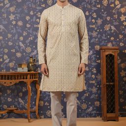 House of Pataudi Men Printed Pure Cotton Mandarin Collar Neck Straight Kurta-picture-33