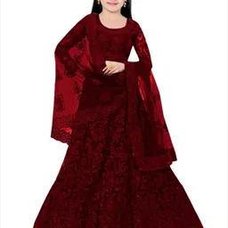 Piludi Girls Embroidered Lehenga Choli With Dupatta Set-19