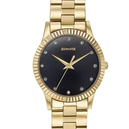 Sonata Women Brass Embellished Dial & Stainless Steel Bracelet Style Straps Analogue Watch 87062YM01W-image-21