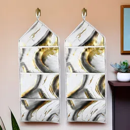 Aura Grey And White 2 Pieces Flower Quilted Printed Wall Hangings Decor-2